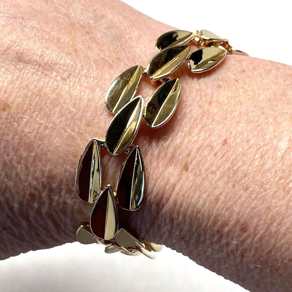Vintage Heavy Gold Plated Leaf Design Link Bracelet 24g Hallmarked 7.5” Bold